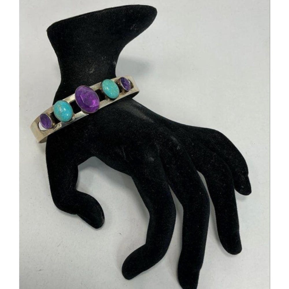 Jay King DTR Sterling Silver Turquoise Amethyst Cuff Bracelet Desert Rose HSN Ge